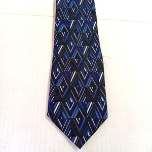 UMO Lorenzo Italy Geometric Blue and Black Men's Zip Up Tie NWT